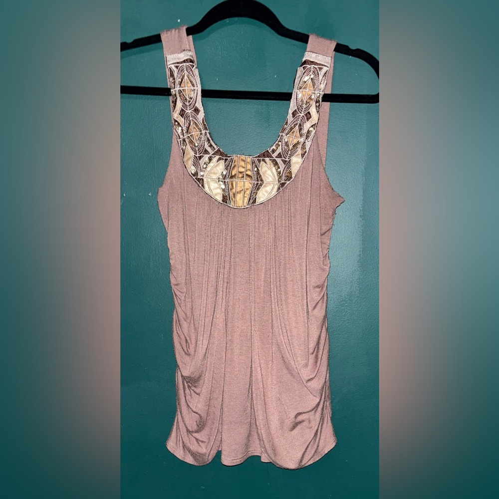 Embellished Brown Sleeveless Top